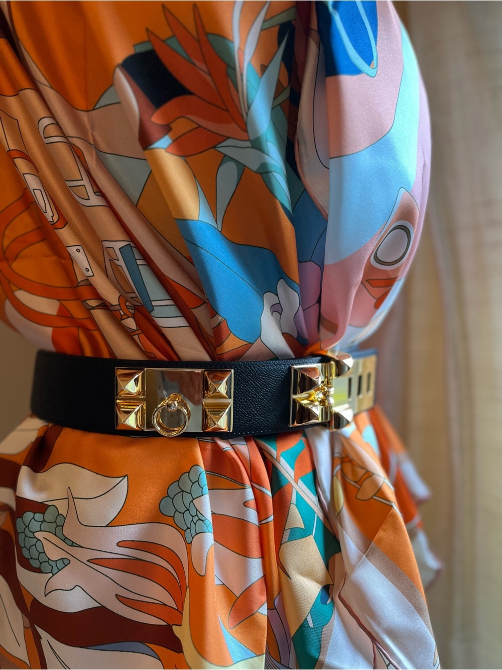 Black Leather Collier de Chien Belt with Gold Stud Hardware - Picture 2 of 11